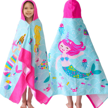 Voova & Movas Hooded Beach Towels For Kids | Soft Thick Absorbent Cotton Beach | Pool | Bath Towels For Ages 3-10, Narwhal Whale
