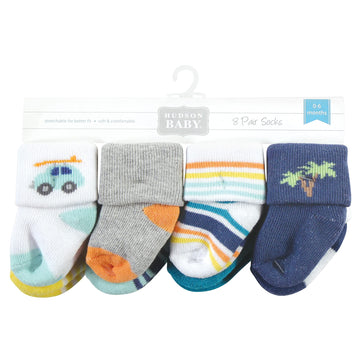 Hudson Baby Unisex Baby Cotton Rich Newborn And Terry Socks, Surf Dude, 6-12 Months