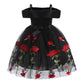Girls Off Shoulder Dress Kids Christmas Sunday Halloween Baptism Christening Ball Gown Tulle Dresses (2910 Black,140) 8-9 Years