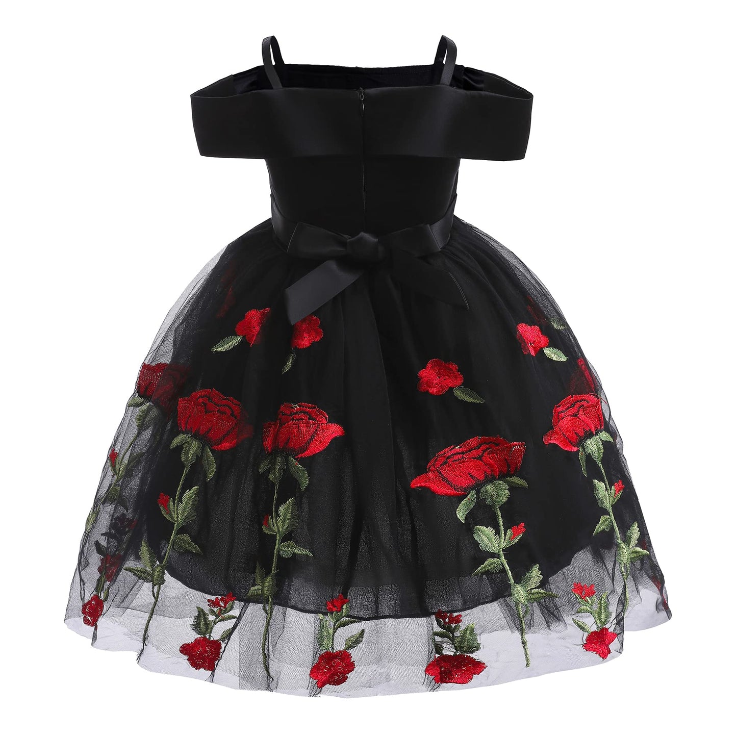 Girls Off Shoulder Dress Kids Christmas Sunday Halloween Baptism Christening Ball Gown Tulle Dresses (2910 Black,140) 8-9 Years