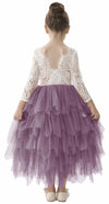 2Bunnies Girl Peony Lace Back A-Line Tiered Tutu Tulle Flower Girl Dress (Mauve Long Sleeve Maxi, 7-8Yrs)