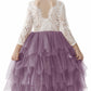 2Bunnies Girl Peony Lace Back A-Line Tiered Tutu Tulle Flower Girl Dress (Mauve Long Sleeve Maxi, 2T)