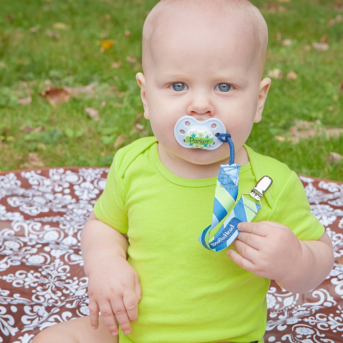 Booginhead Baby Newborn Pacigrip Pacifier Clip, Leap Blue/Green