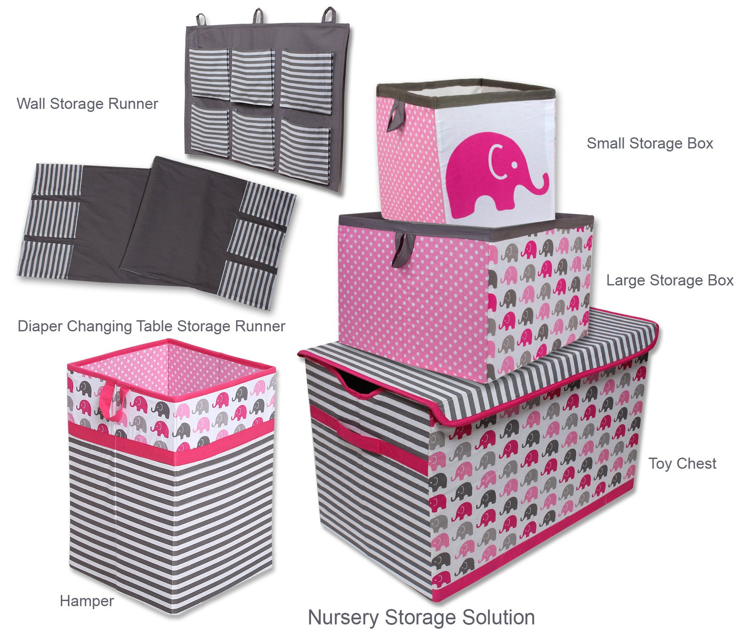 Bacati Collapsible Storage Hamper, Elephants, Pink/Grey, One Size