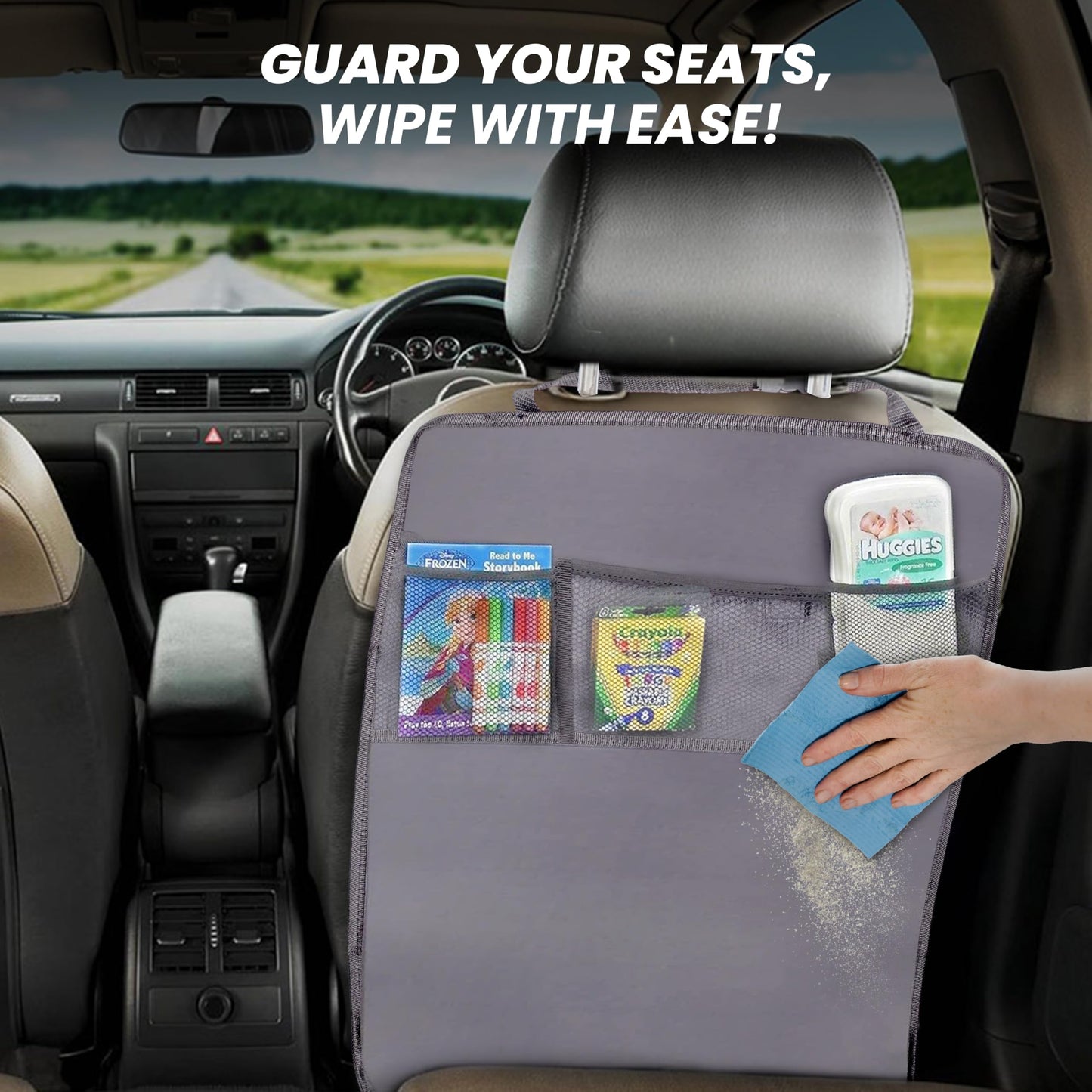 Econour 2-Pack Back Of Seat Protector For Kids Feet | Grey Oxford Fabric Car Kick Mats With 2 Pocket Organizer | Seat Protector