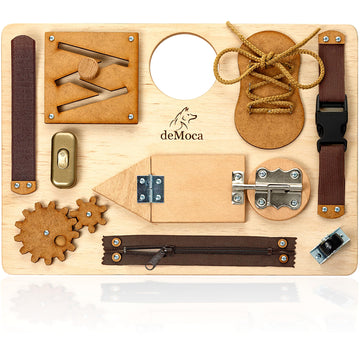 deMoca Montessori Busy Board for Toddlers, Wooden Sensory Toy - Toddler Preschool Learning Activities for Fine Motor Skills Trav