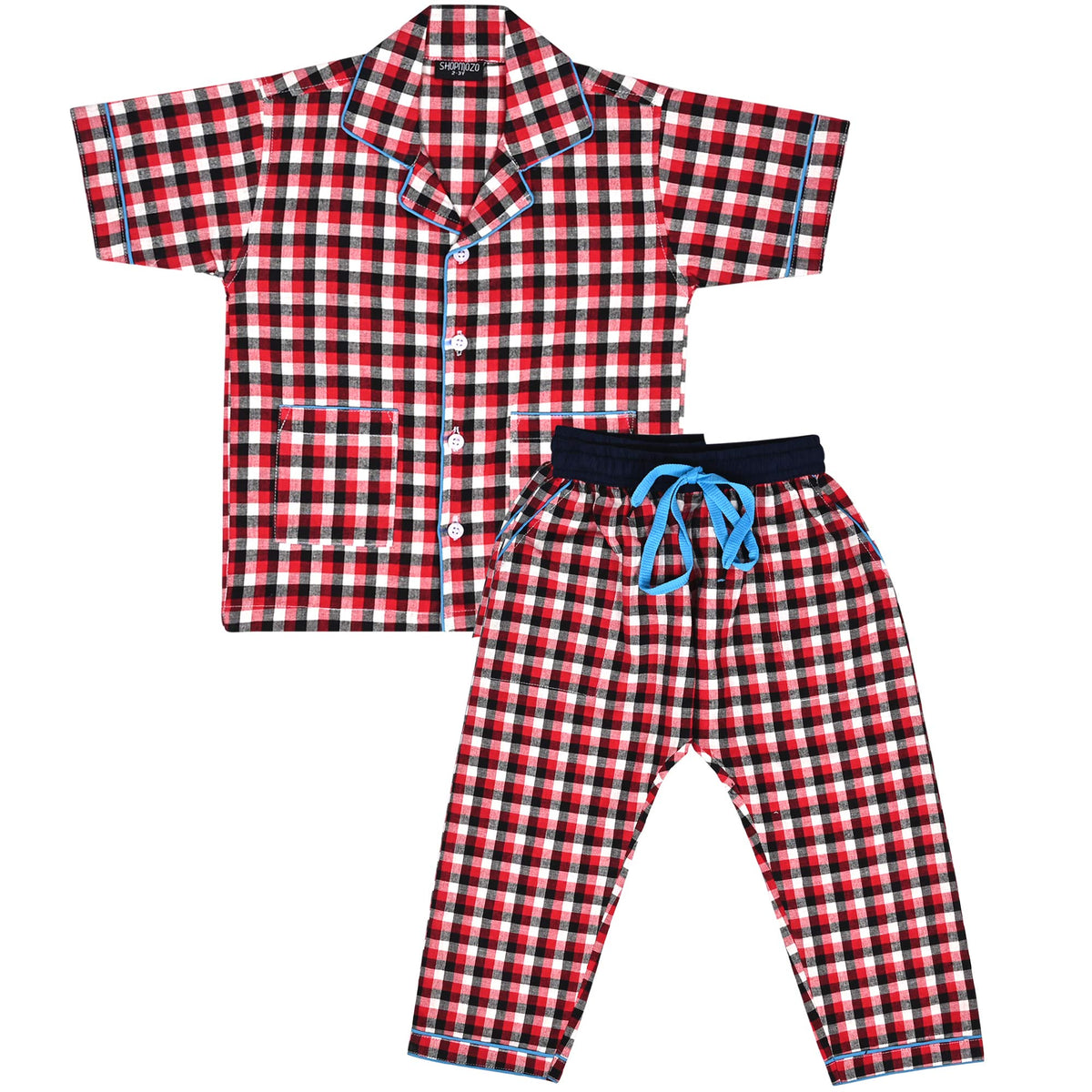 SHOPmOZO Unisex Pure Cotton Short Sleeve Kids Nightwear/Nightdress/Sleepsuit/Sleepwear/Night Suit for Boys and Girls Top and Pyj