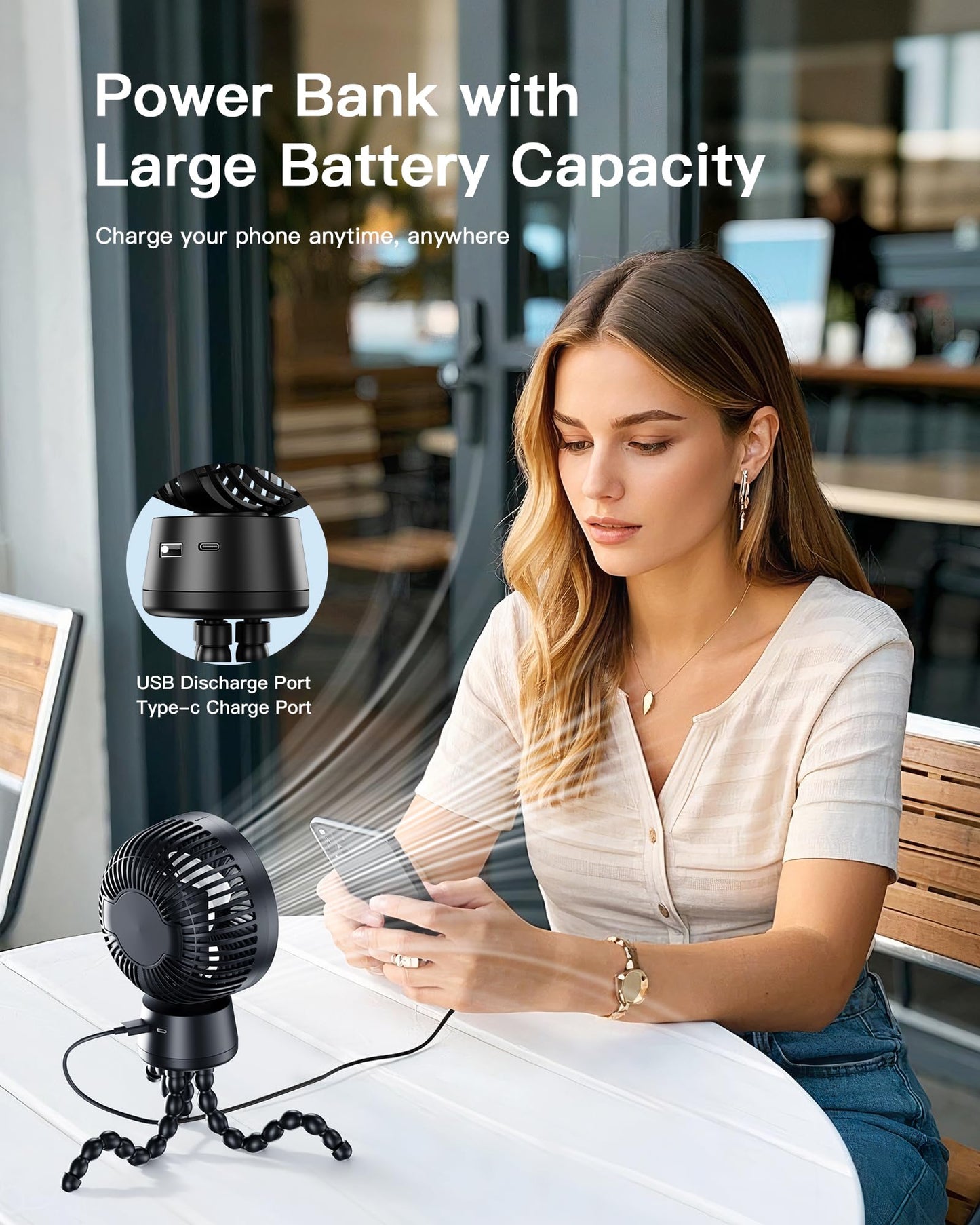 Auto-Swing Portable Stroller Fan, Rechargeable Baby Stroller Cooler With Max 47 Hours Runtime, Ultra-Quiet Clip On Fan With 120