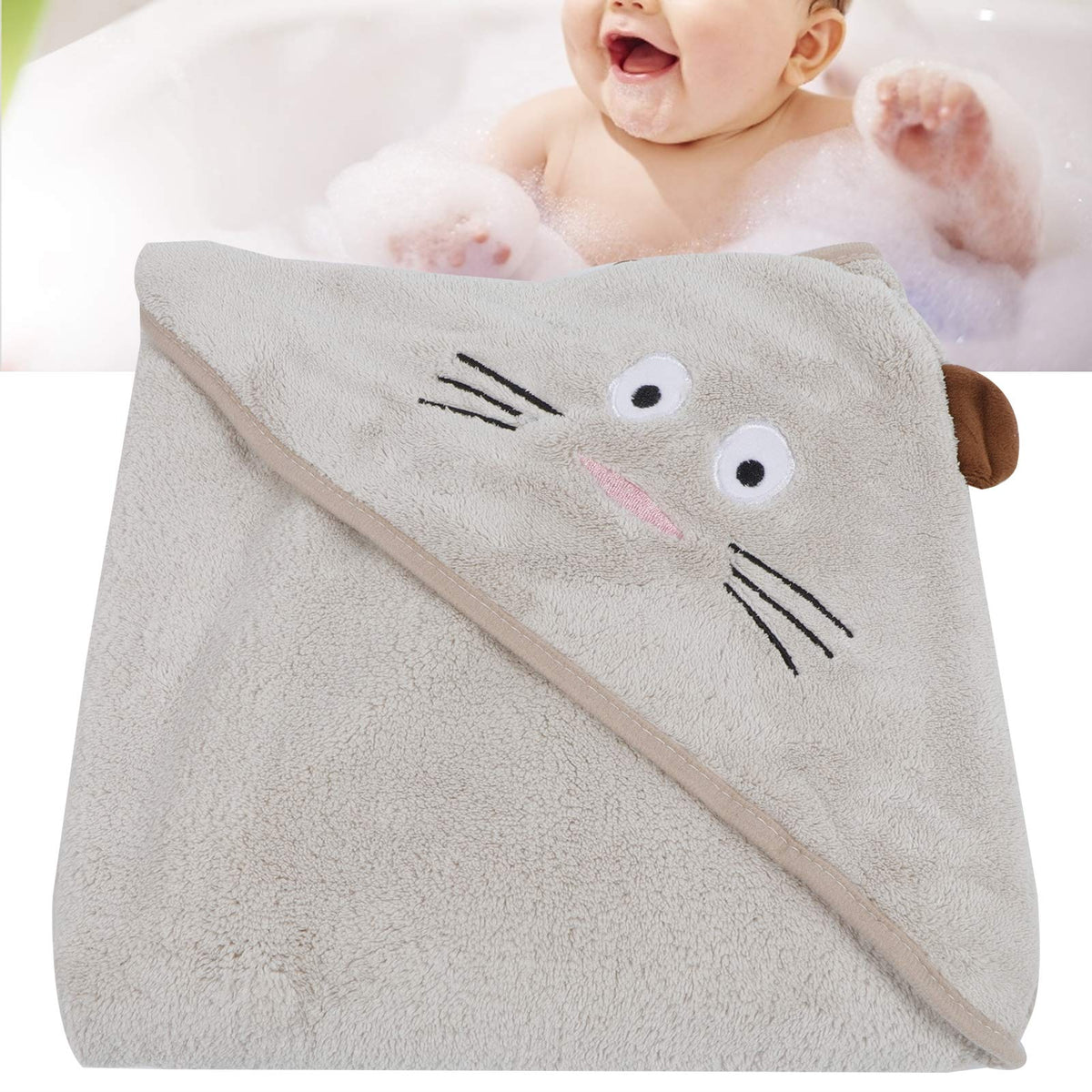 UBERSWEET Soft Highly Absorbent Kids Bath Towel, Put On/Off Easily Baby Bath Washcloths, for Baby Dry The Water Kids Shower(Brow