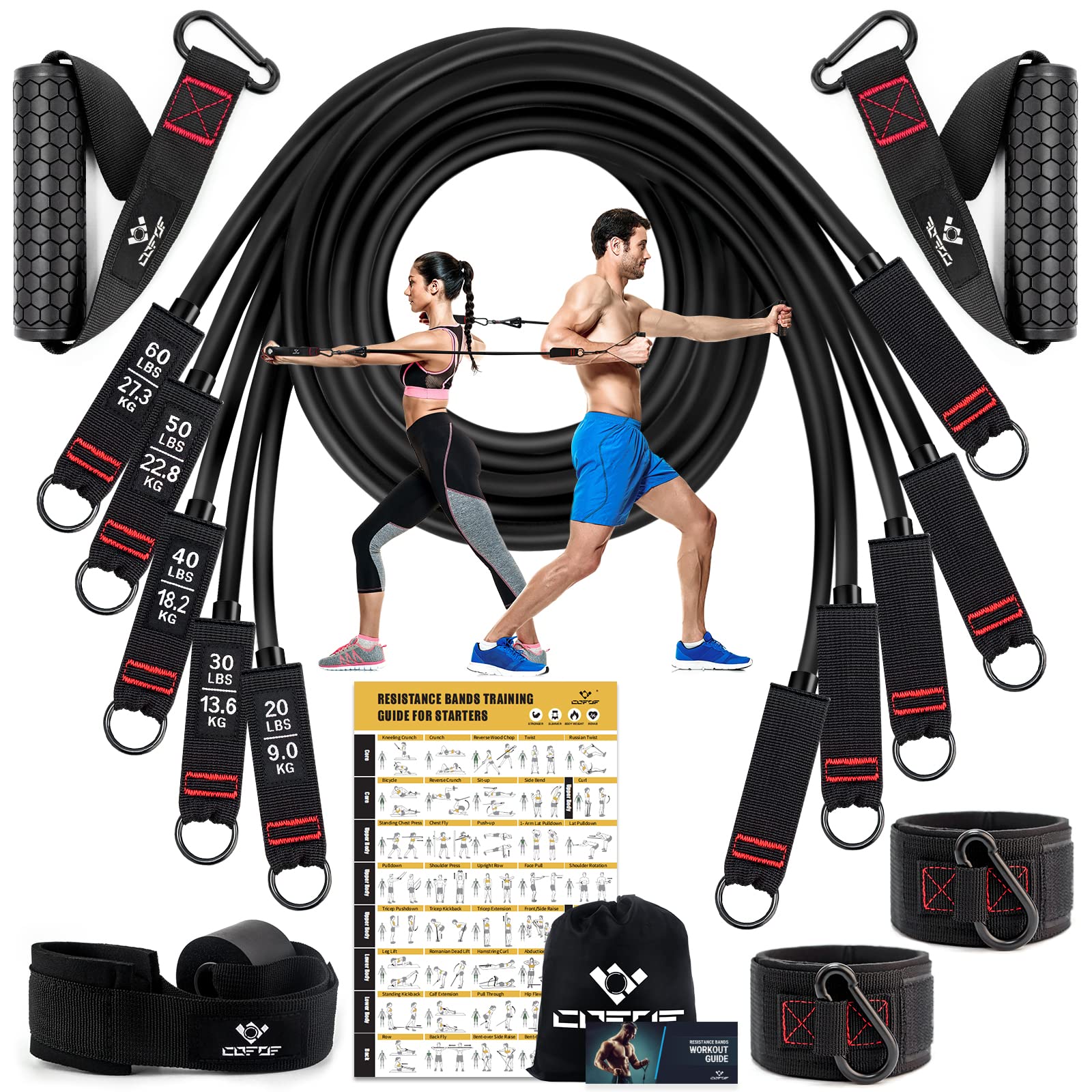 12Pcs Resistance Bands With Handles, Exercise Bands With Door Anchor, Legs Ankle