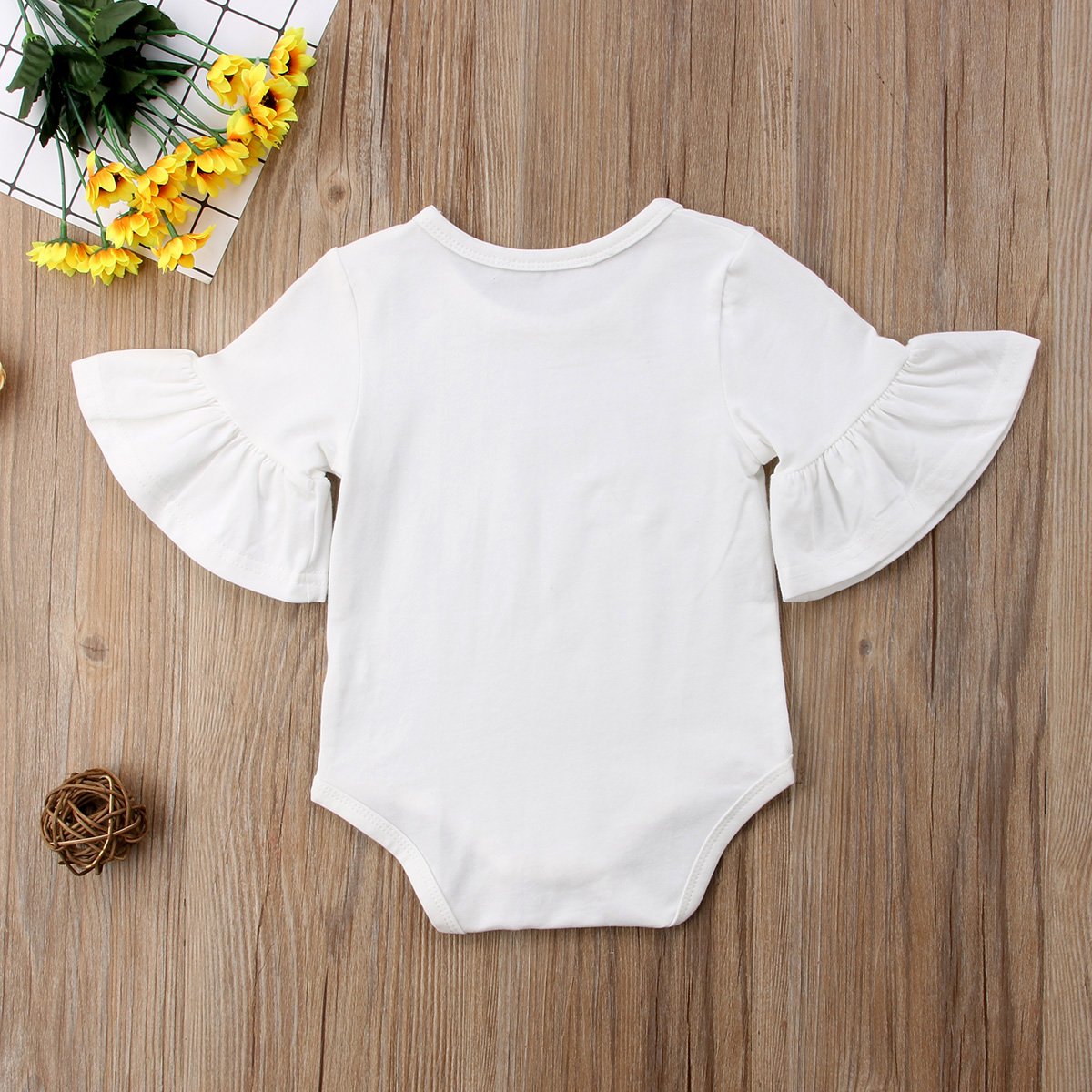 Mubineo Infant Baby Girl Basic Bell Short Sleeve Cotton Romper Bodysuit Tops Clothes (White, 3-9 Months)