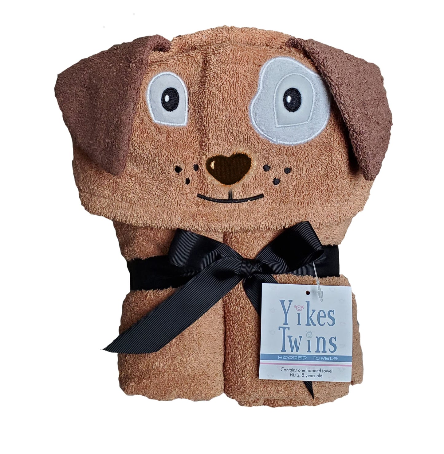 Yikes Twins Hooded Baby Towel for Kids 2-8 | Large 100% Cotton Baby Towel for Girls or Boys in Brown | Unisex Cute Puppy Dog Bat