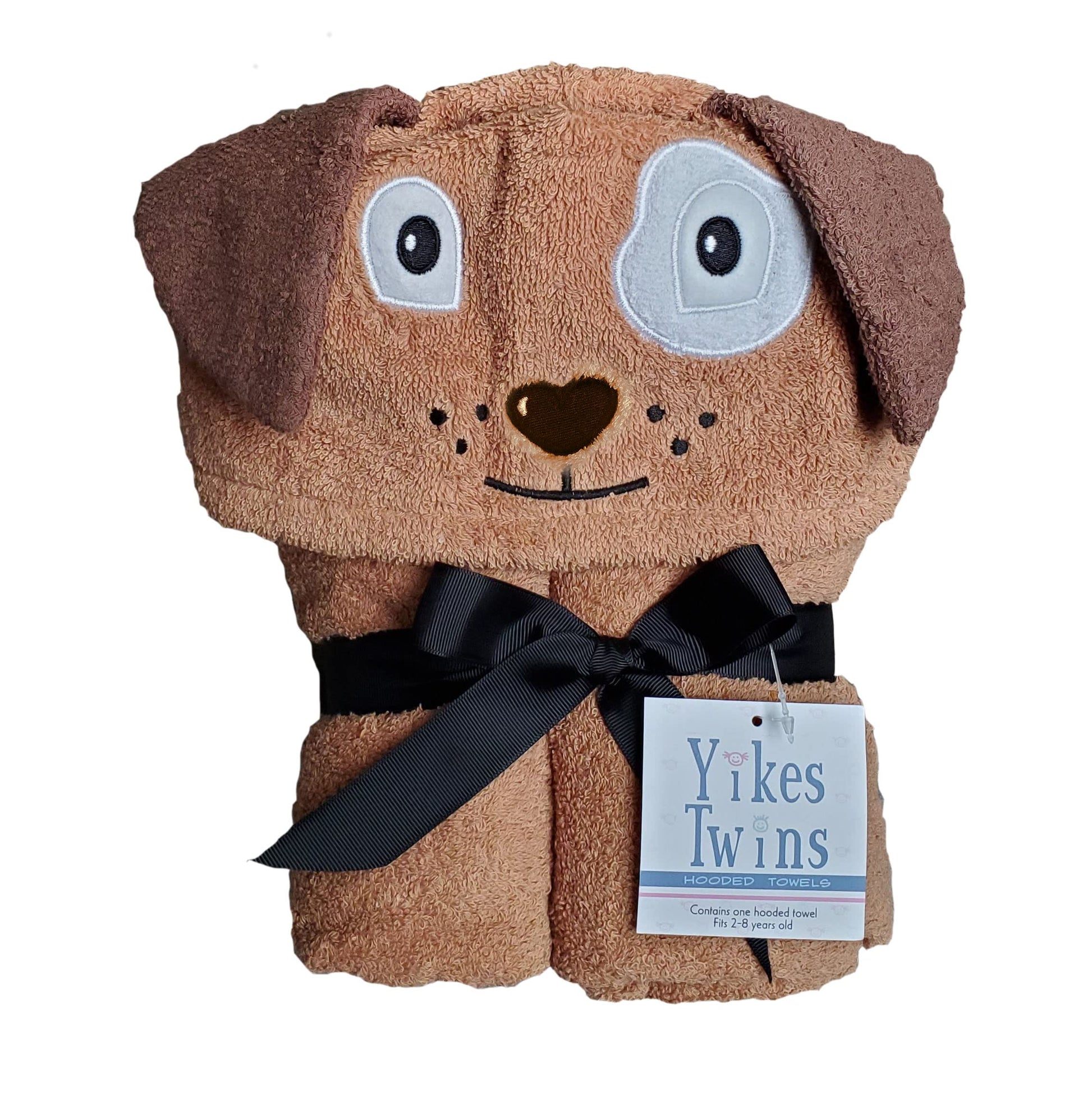 Yikes Twins Hooded Baby Towel for Kids 2-8 | Large 100% Cotton Baby Towel for Girls or Boys in Brown | Unisex Cute Puppy Dog Bat