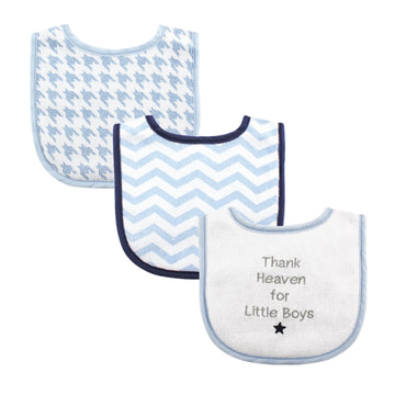 Luvable Friends Unisex Baby Cotton Drooler Bibs With Fiber Filling, Boy Thank Heaven 3-Pack, One Size