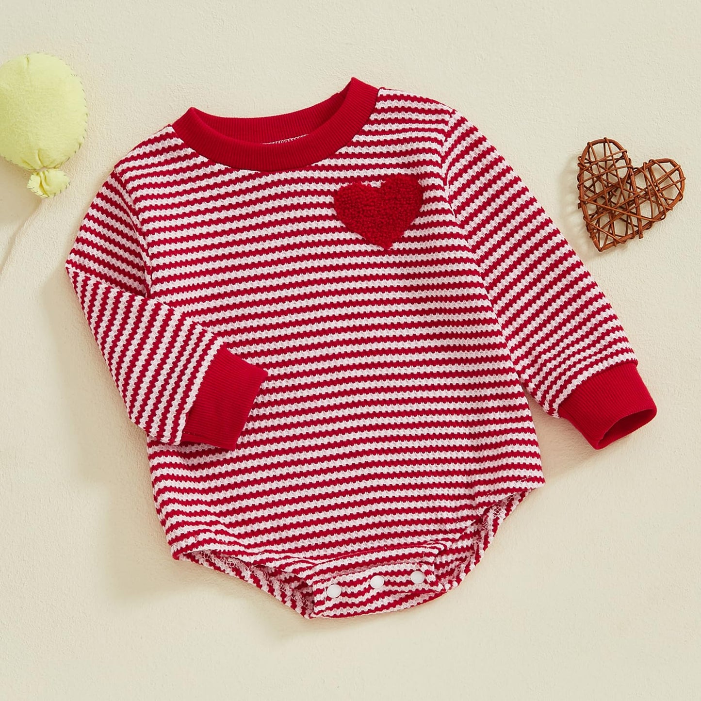 Visgogo Valentine'S Day Baby Sweatshirt Romper Striped Heart/Clover Waffle St.Patrick Day Long Sleeve Irish Onesie Jumpsuits (Re