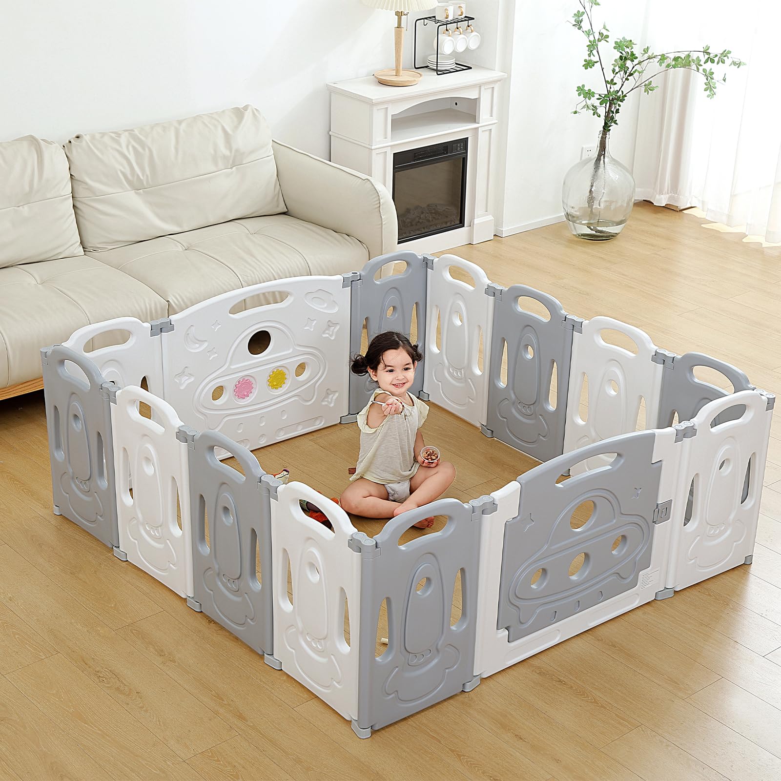 Foldable Baby playpen Baby Folding Play Pen Kids Activity Centre Safety Play Yard Home Indoor Outdoor New Pen (Gery)