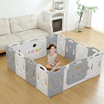 Foldable Baby playpen Baby Folding Play Pen Kids Activity Centre Safety Play Yard Home Indoor Outdoor New Pen (Gery)