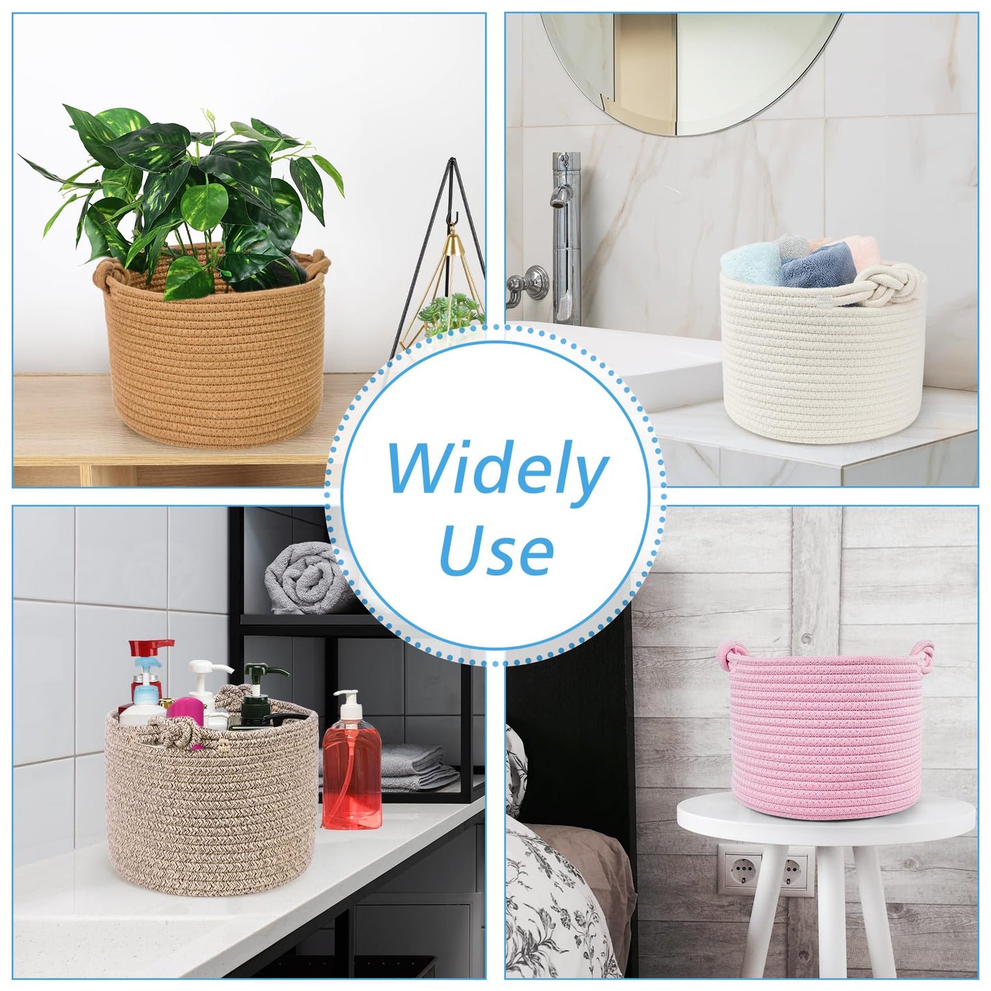 Abenkle Small Woven Basket, Cotton Rope Shelf Storage Basket, Small Round Basket, Cute Baby Basket, Decorative Round Bin For Nur