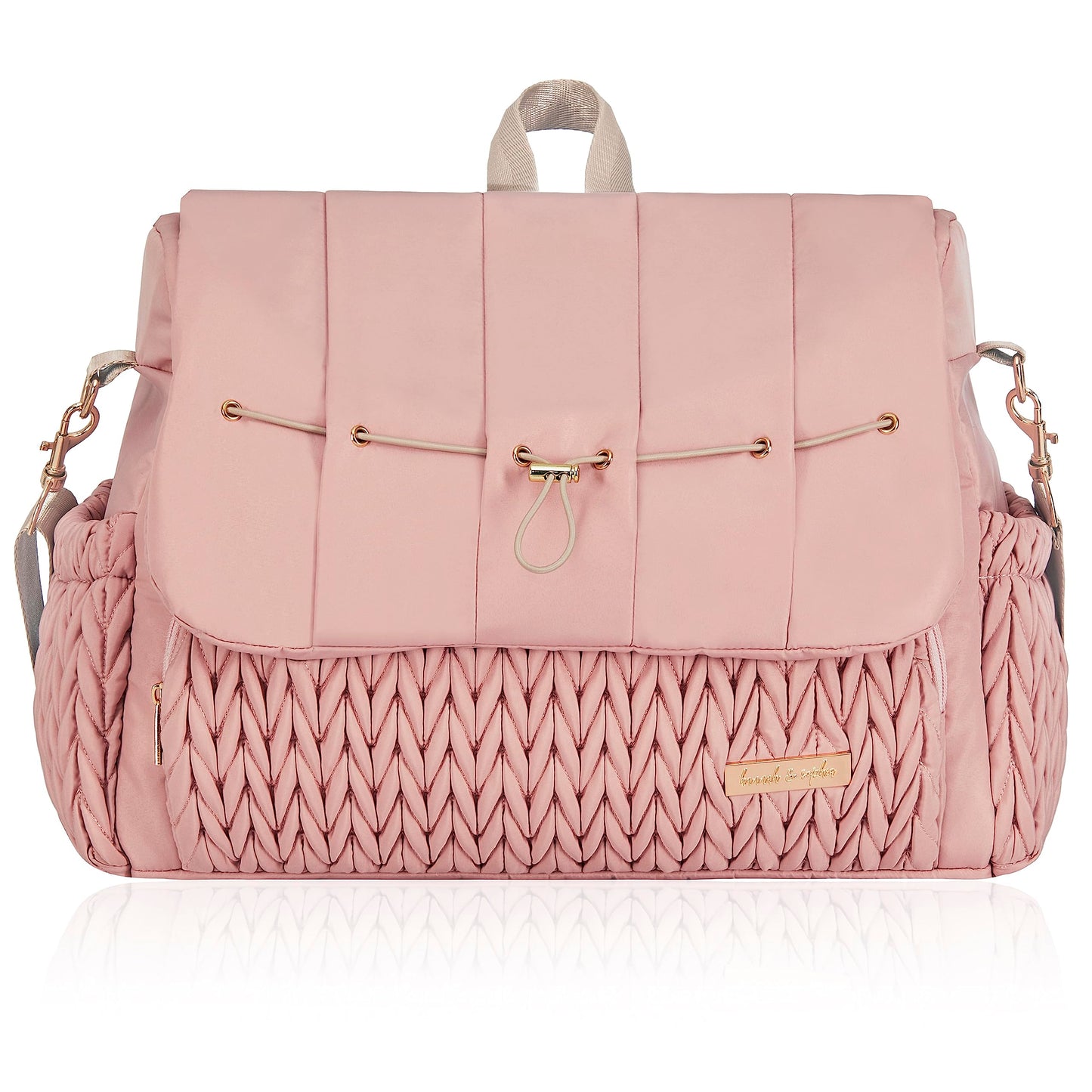 Hannah & Sophia Belle Convertible Baby Diaper Backpack & Bag In Pink Polyester With Classic Style