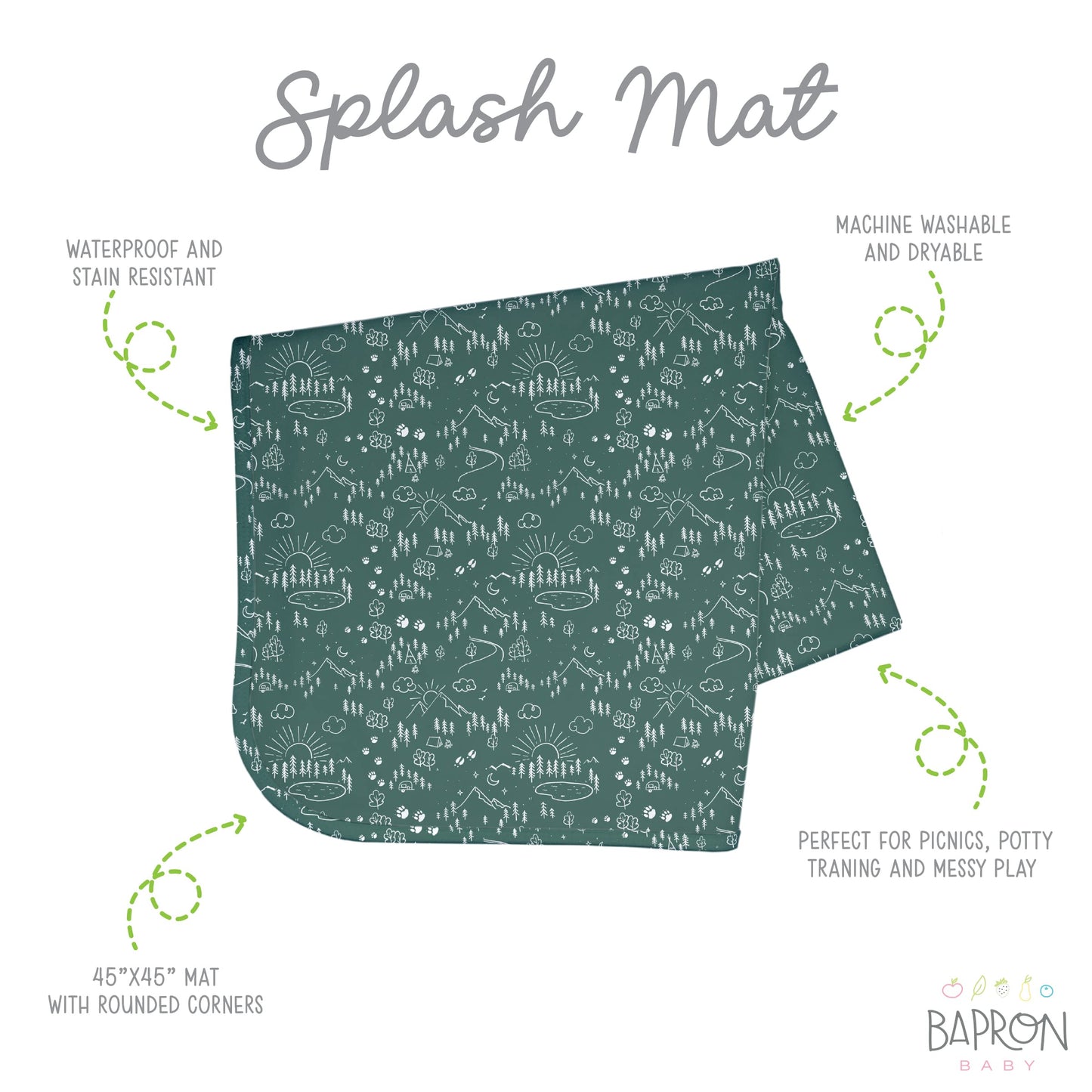 Bapronbaby Pine Forest Splash Mat - Waterproof Catch-All For Under High Chairs, Floors, Tables, Playtime Or Arts & Crafts - Mach