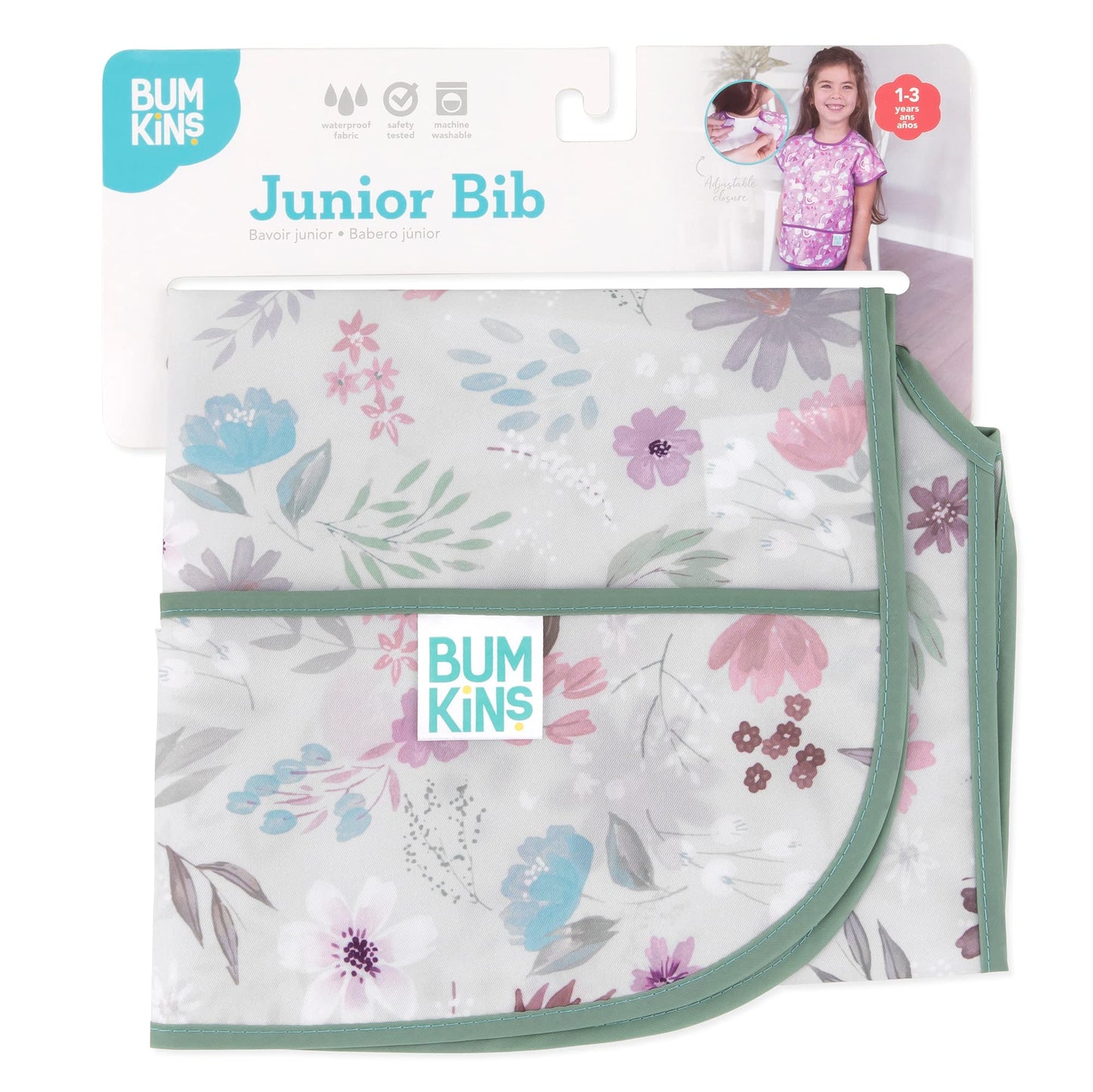 Bumkins Short Sleeve Bib For Girl Or Boy, Toddler And Kids For 1-3 Years, Large Size, Essential Must Have For Junior Children, E