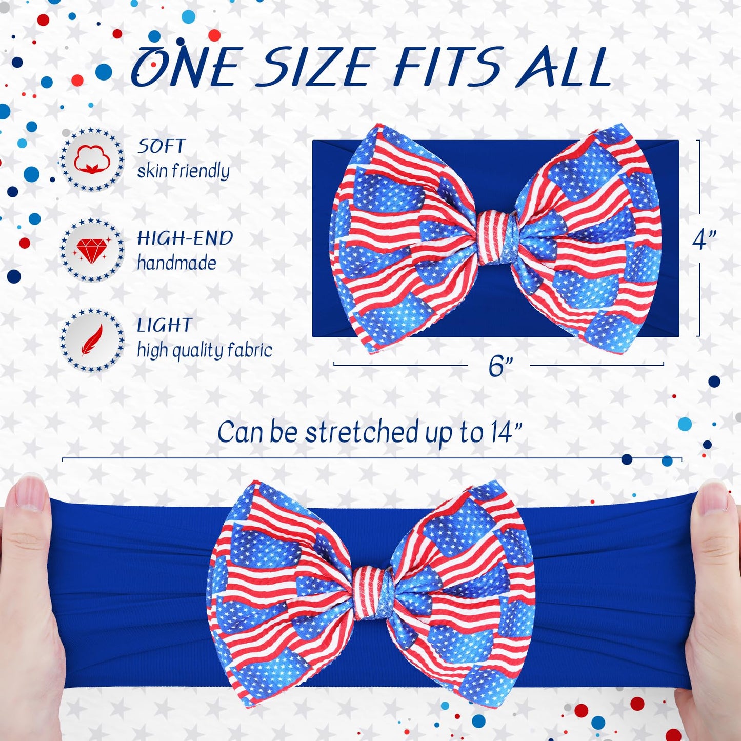 Lanmerry Hairband - 2Pcs 6 Inches Baby Girl Bows Headbands With American Flag And Stars, One Size Fit All, Wonderful Gift For 4T