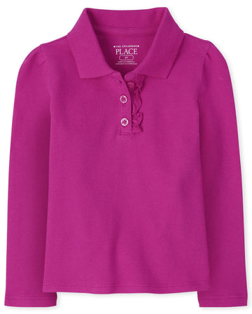 The Children'S Place Baby Girls And Toddler Girls Long Sleeve Ruffle Pique Polo, Aurora Pink, 2T