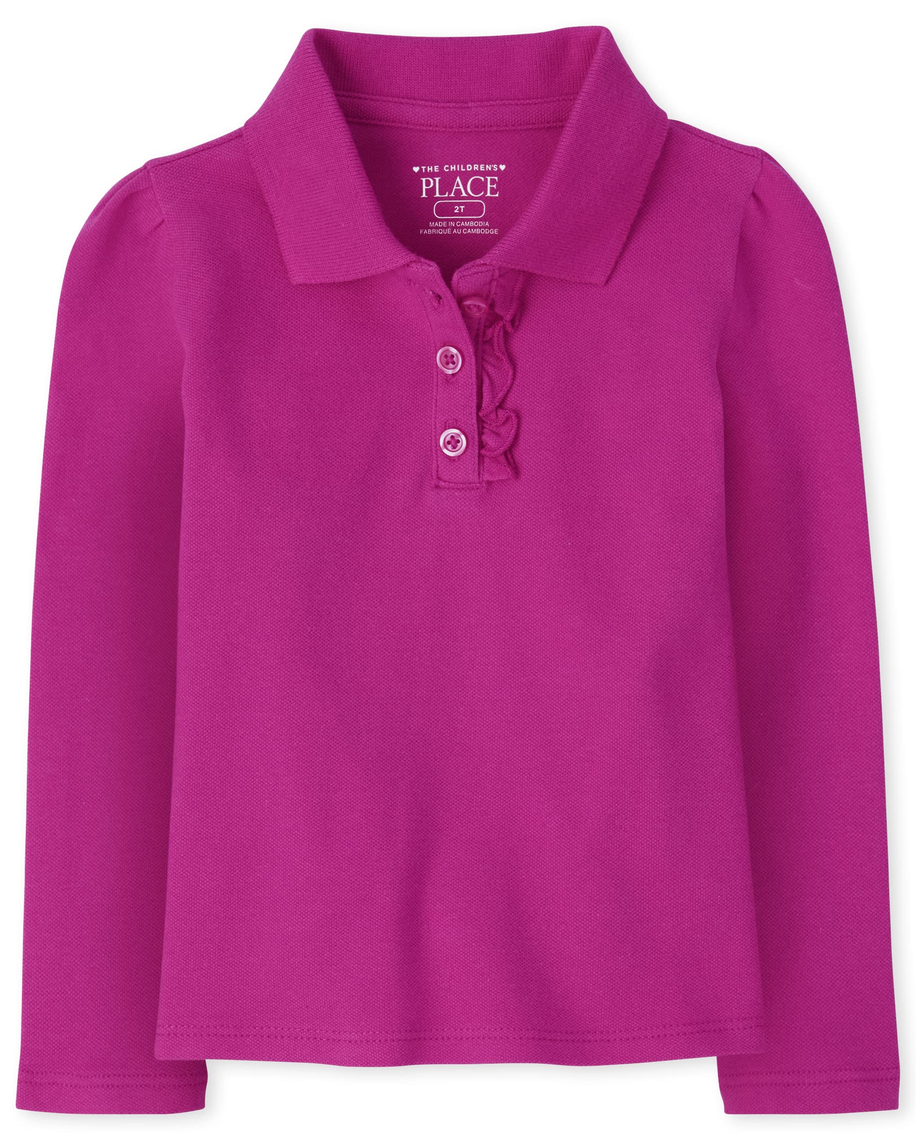 The Children'S Place Baby Girls And Toddler Girls Long Sleeve Ruffle Pique Polo, Aurora Pink, 3T