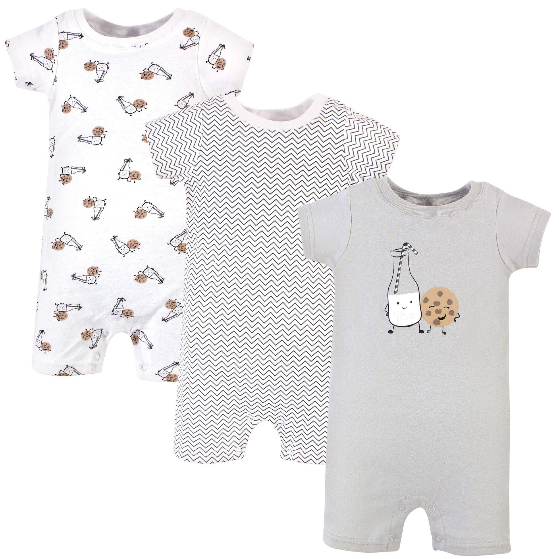 Hudson Baby Unisex Cotton Rompers, Milk Cookies, 3-6 Months