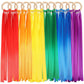 Deekin 12 Pcs Rainbow Ribbon Wooden Waldorf Toys Creative Waldorf Hand Kite Set Streamers with Wood Ring Sensory Learning Educat