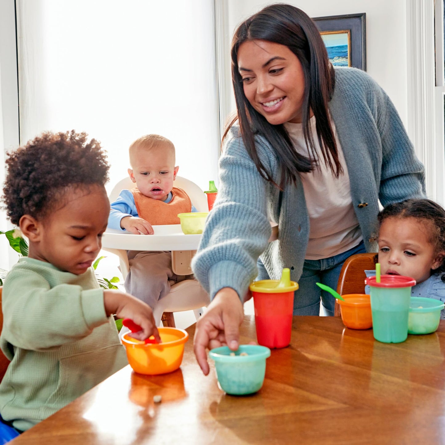 The First Years Take & Toss Spill Proof Sippy Cups - Rainbow Party Pack - Reusable Toddler Cups - Kids Cups And Snap On Lids For