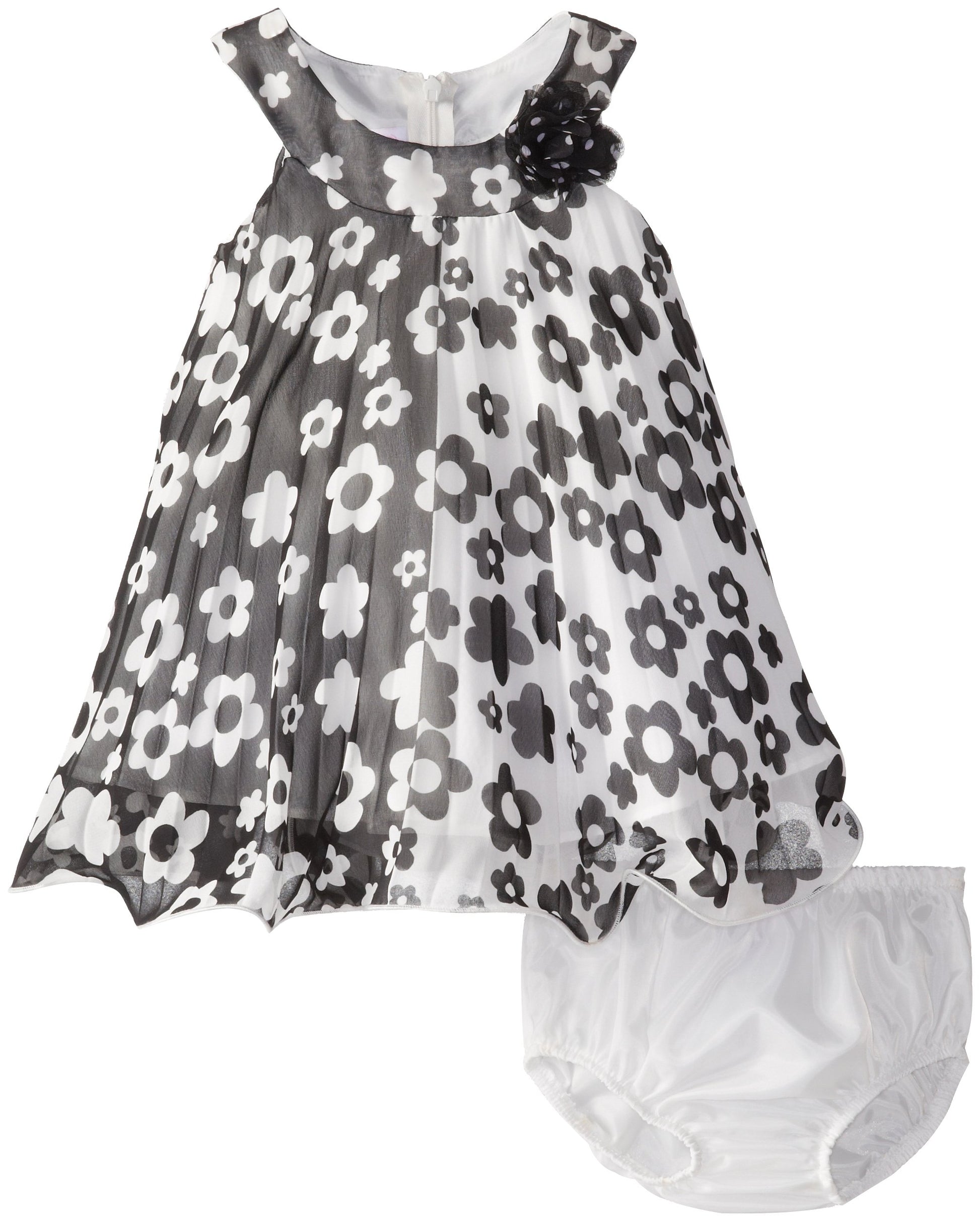 Bonnie Baby Crystal Pleated Trapeze Dress And Panty Set,Black/White,24 Months