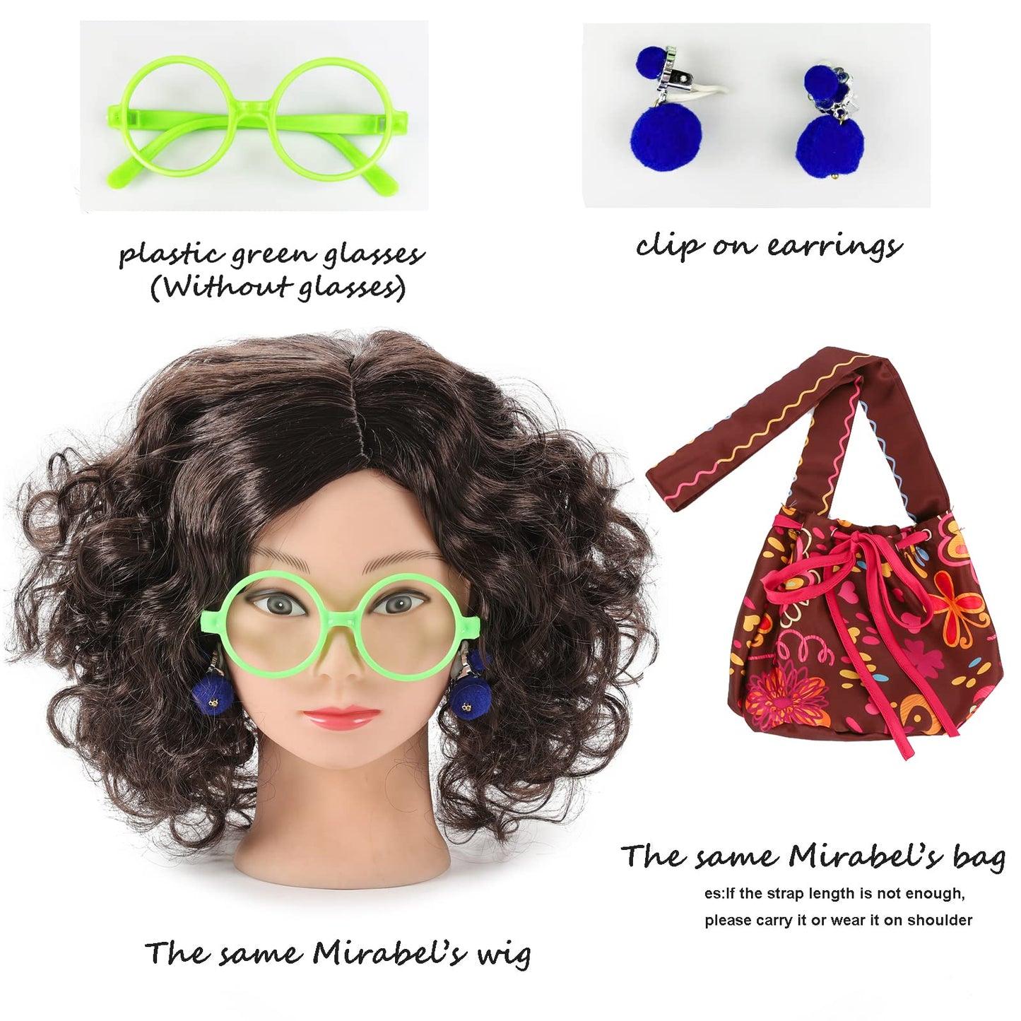 Atimigo Mirabel Dress For Girls, Mirabel Costume Halloween Cosplay Outfit Birthday Gift For Girls Kids With Wig Glasses Bag Size