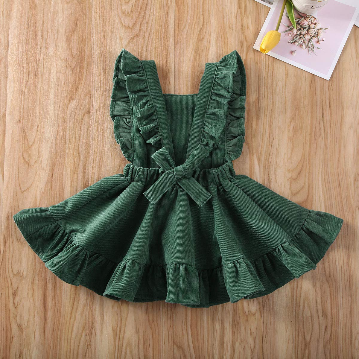Karuedoo Baby Girls Velvet Suspender Skirt Infant Toddler Ruffled Casual Strap Sundress Summer Outfit Clothes (12-24M, Green 2(V