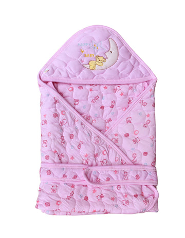 THE LITTLE LOOKERS Newborn Baby Quilted Wrapper Cum Blanket |Cotton Baby Wrap with Hood & belt/Swaddle/Baby dohar/baby odhna wit