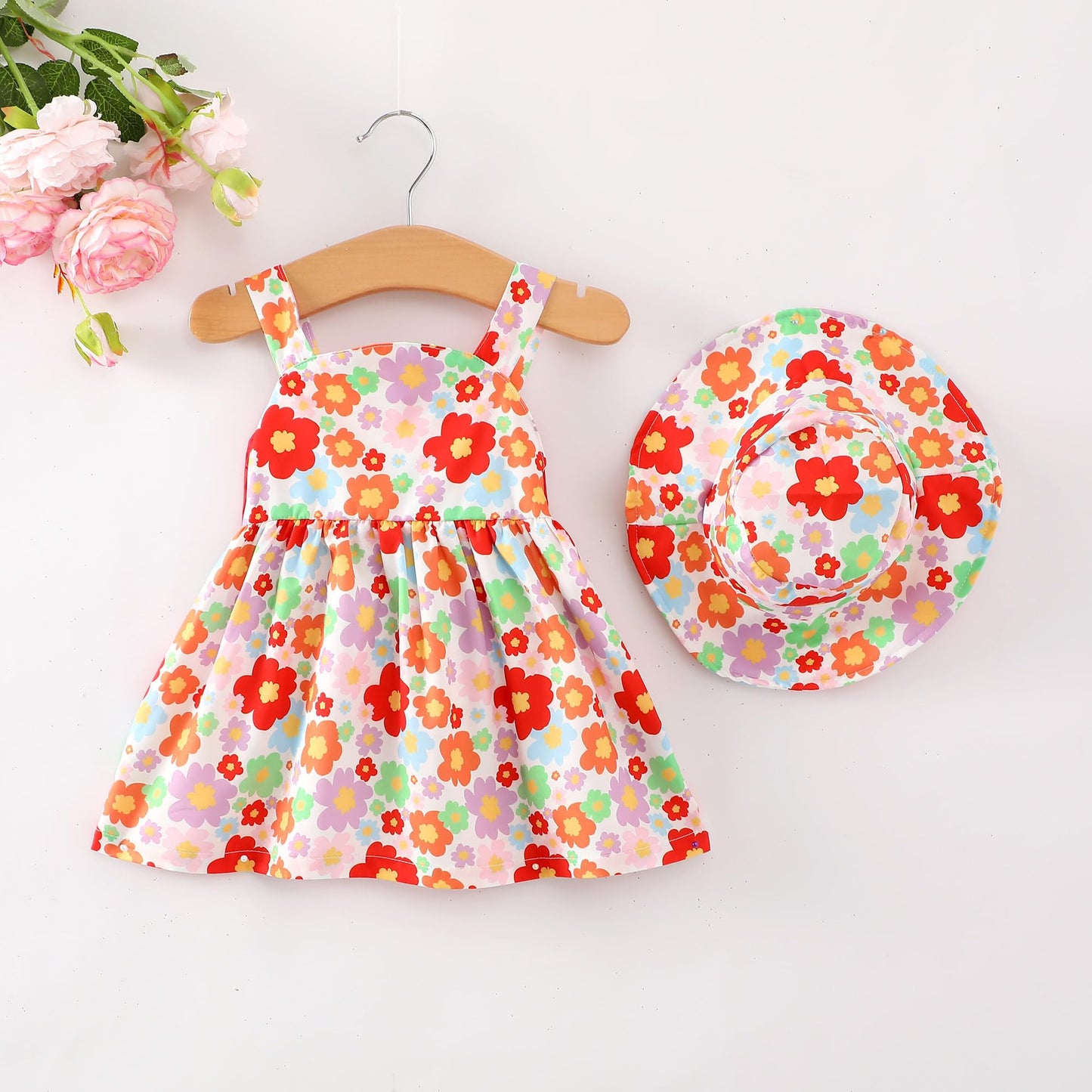 Baby Girl Dress Newborn Boho Summer Dress Halter Short Sleeve Floral Dresses Red Baby Outfit Set Infant Clothes For Girls 0-3 Mo