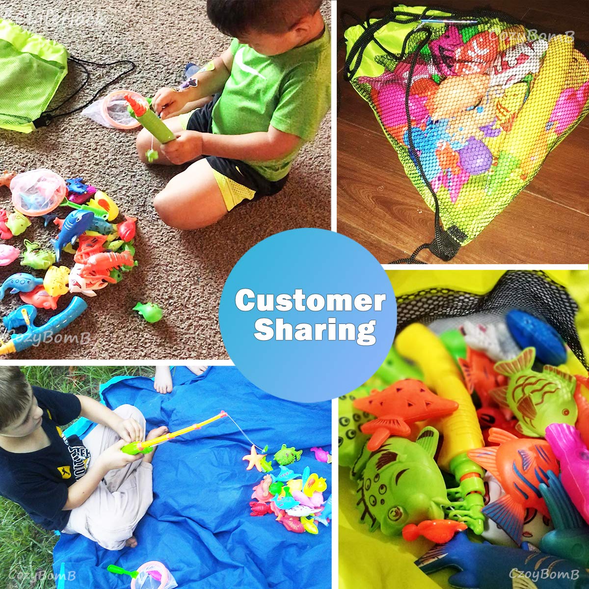 CozyBomB Magnetic Fishing Toys Game Set for Kids | Water Table Bathtub Kiddie Pool Party with Pole Rod Net, Plastic Floating Fis