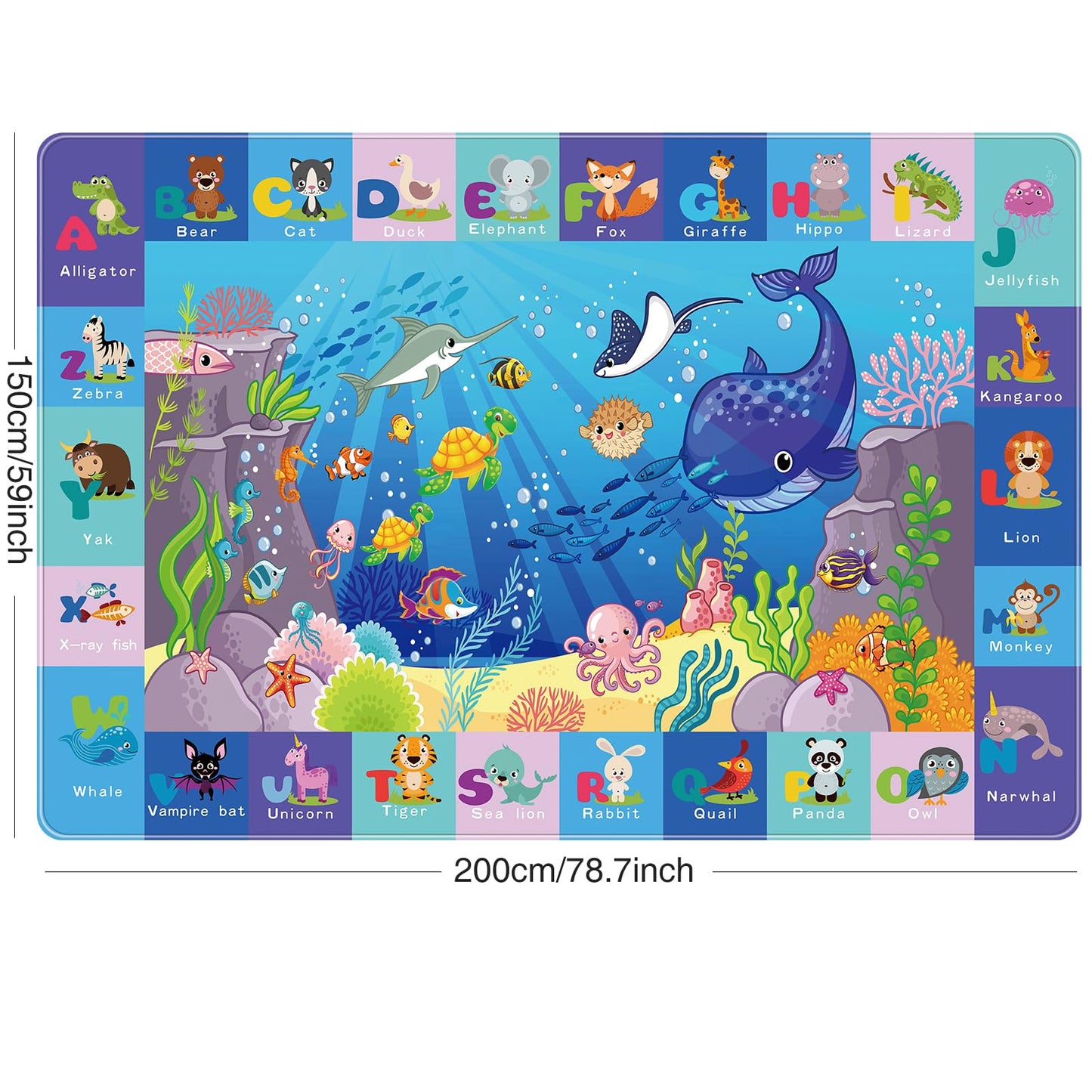 Ltkougfam Kids Play Rug, Animals Print Baby Mat For Floor, Kids Rug For Playroom, Abc Educational Rug, Non-Toxic Soft Baby Crawl
