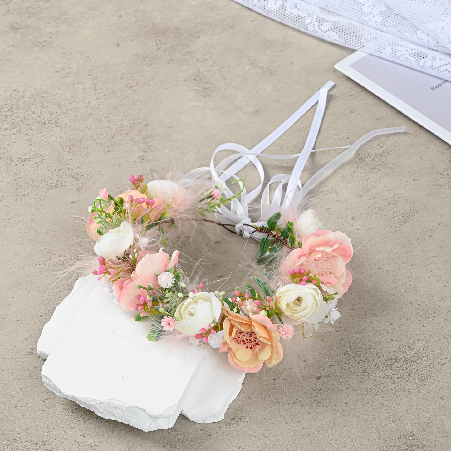 Funsveta Baby Girls Flower Crown Flower Girl Headpiece Boho Little Wreaths For Weddings, Family Photography (Burgundy Pink)