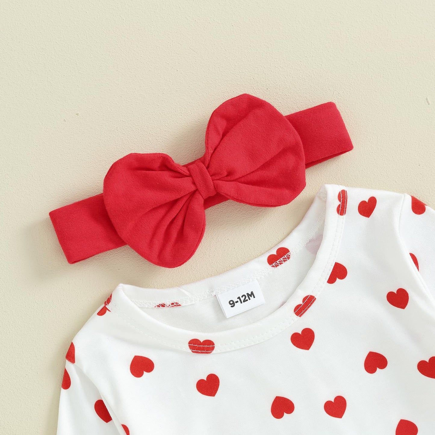 My First Valentines Day Baby Girl Outfit Long Sleeve Romper Onesie Bear Denim Overalls Headband Fall Winter Clothes(A-White Bear