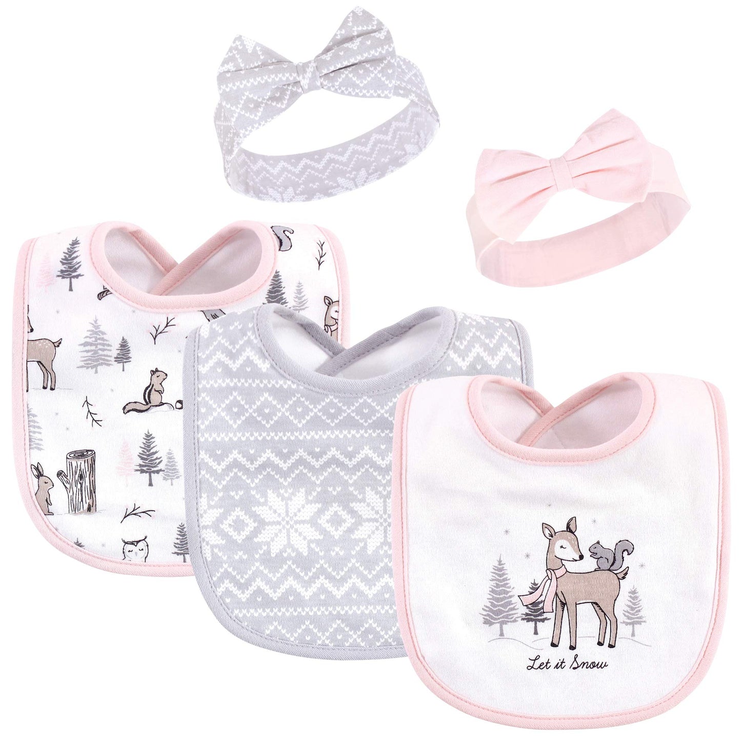 Hudson Baby Unisex Baby Cotton Bib And Headband Or Caps Set, Winter Forest, One Size