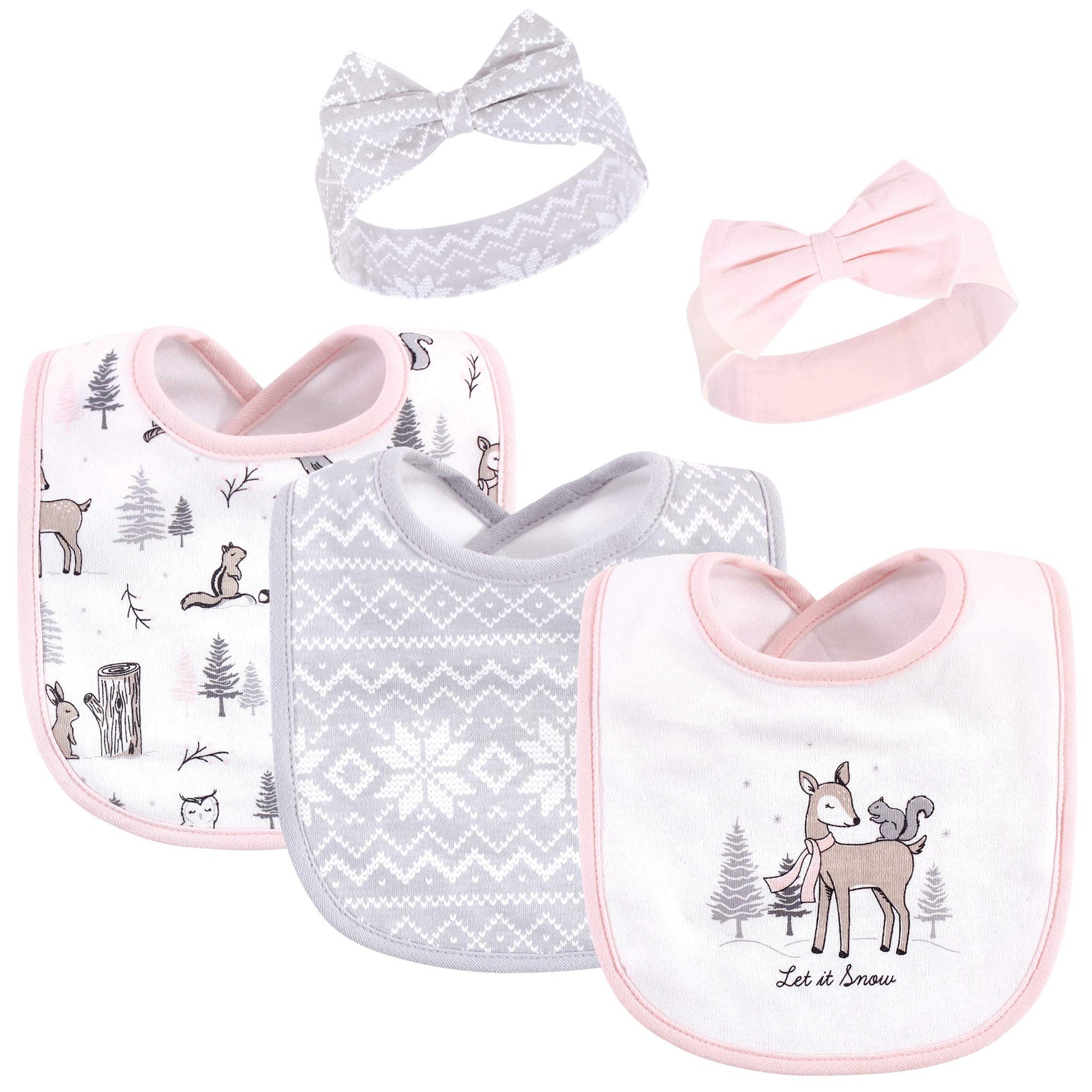 Hudson Baby Unisex Baby Cotton Bib And Headband Or Caps Set, Winter Forest, One Size