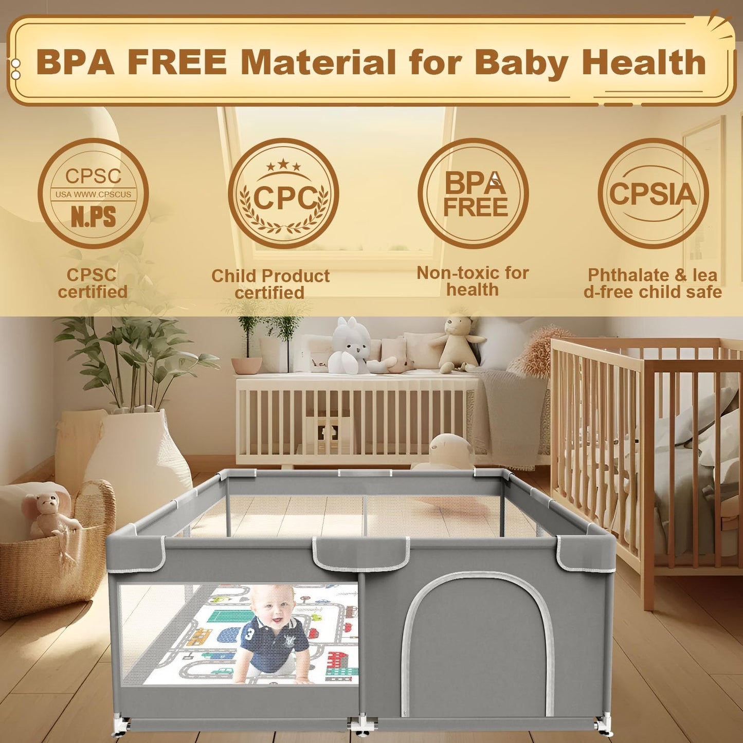 Xvishx Baby Playpen With Mat, 50 X 50 Inch Play Pen Playards, Playpen For Babies And Toddlers, Baby Playard For Indoor & Outdoor