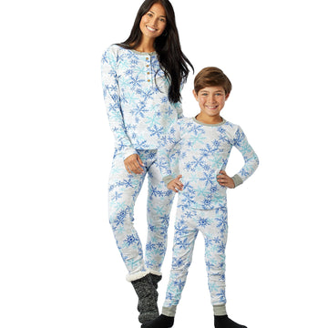 Honestbaby Unisex Baby Organic Cotton Holiday Family Jammies Pajama Set, Falling Snowflakes White, X-Small Us