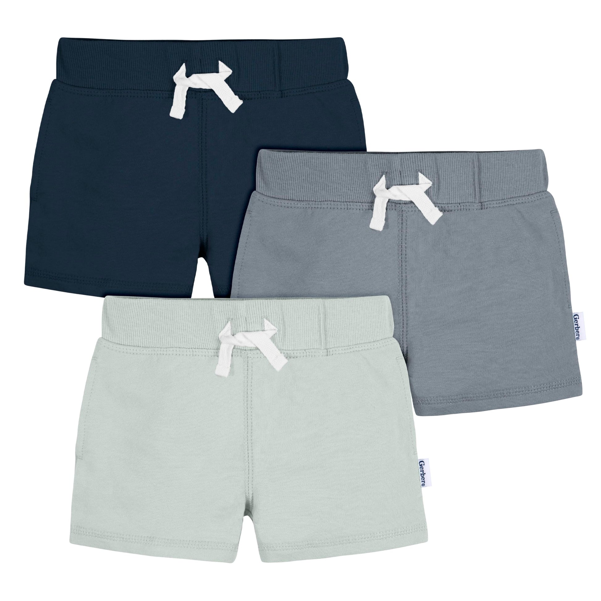 Gerber Baby Boys' Toddler 3-Pack Pull-On Knit Shorts, Blue, 0-3 Months
