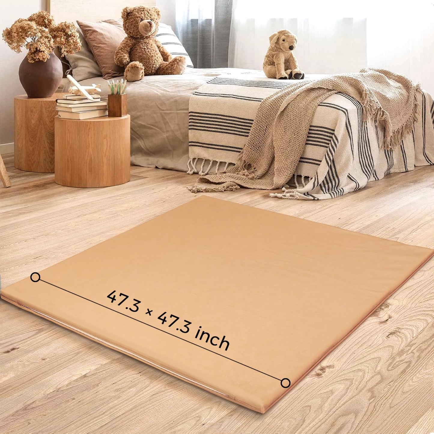 Padded Thick Baby Play Mat - Protective & Super Soft Non Toxic Vegan Leather Floor Mat For Girls And Boys - 50 X 50 Playpen Mats