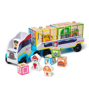 Melissa & Doug PAW Patrol Wooden ABC Block Truck (33 Pieces) - Sort And Stack Toys, Alphabet Blocks For Toddlers, Vehicle Toys F