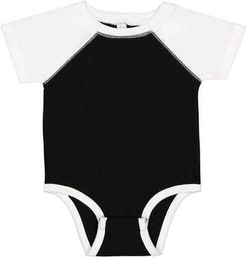 Rabbit Skins Baby Short Sleeve Raglan Baseball Bodysuit (4430) Black/White, Nb