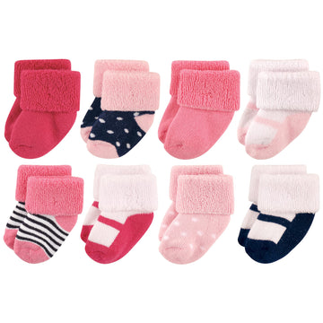 Luvable Friends Unisex Baby Newborn And Baby Terry Socks, Navy Mary Jane, 6-12 Months