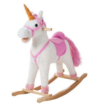Rocking Horse - Soft and Plush Ride-On Unicorn with Sturdy Wooden Base - Hand-Crafted Toy Rocker for Toddlers Ages 3 and Up by H